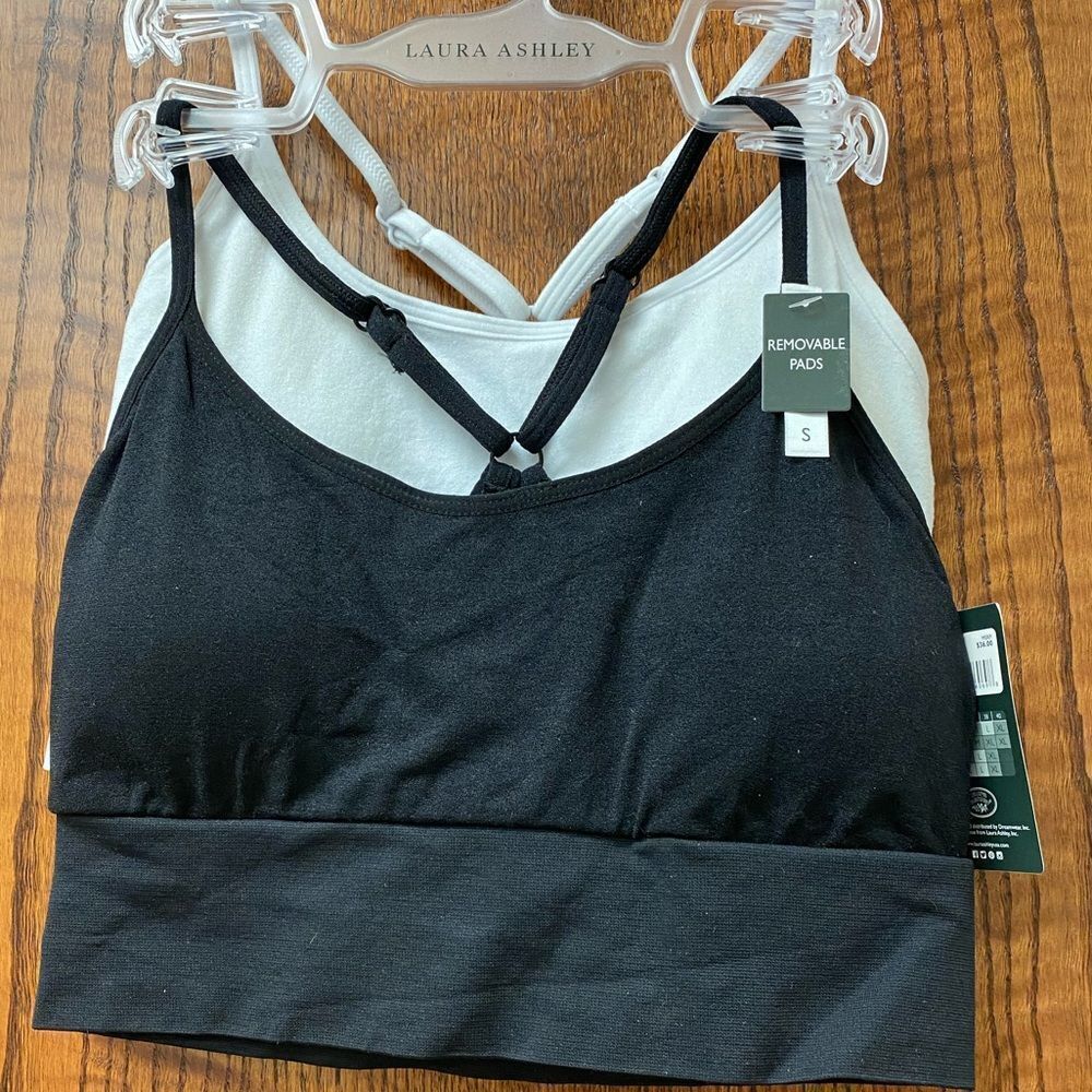 Laura Ashley black and white super soft lace back lounge sports bra 2 pack